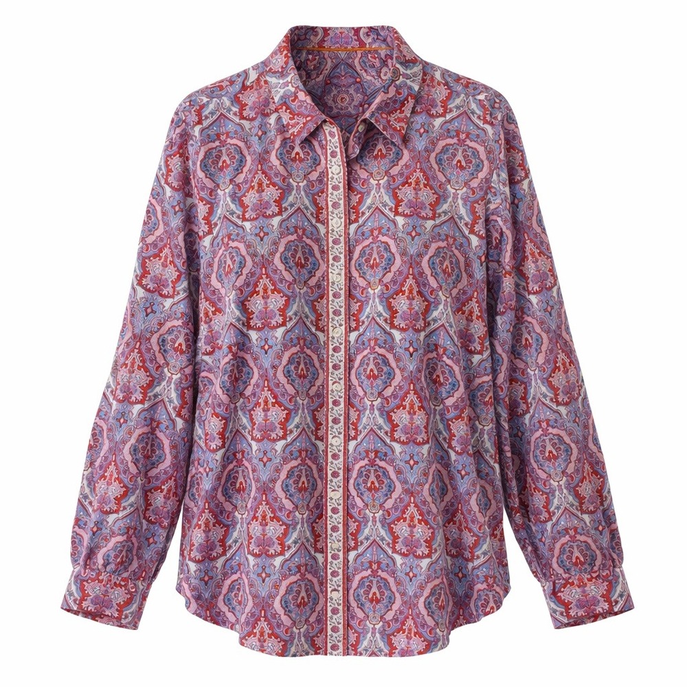 Talbots Plus Paisley Pink Red Non Iron Long Sleeve Button Up Shirt Women's 24W